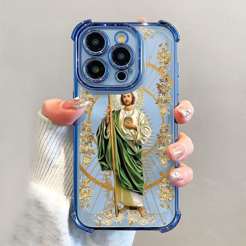 St. Jude Pattern Phone Case , Electroplated Cover with Airbag Shockproof Soft TPU Cover Suitable for IPhone X 11 12 13 14 15 16 17 Pro Max Plus Air San Judas