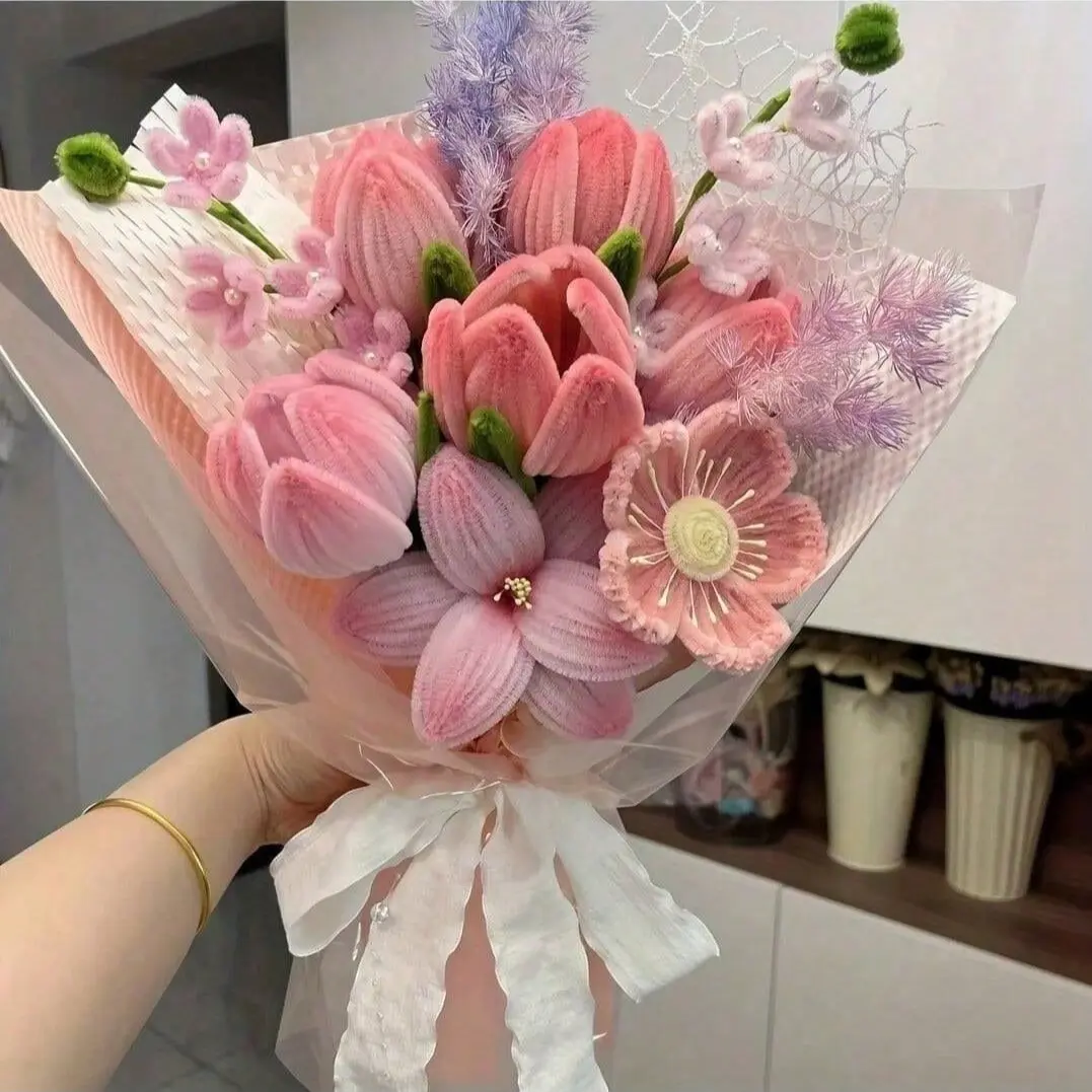 Twisty Stick Flower Bouquet Kit, Mixed Color DIY Craft Supplies, Plush Twisty Sticks for Bouquets, Wedding & Birthday Gifts, Unique Handmade Projects