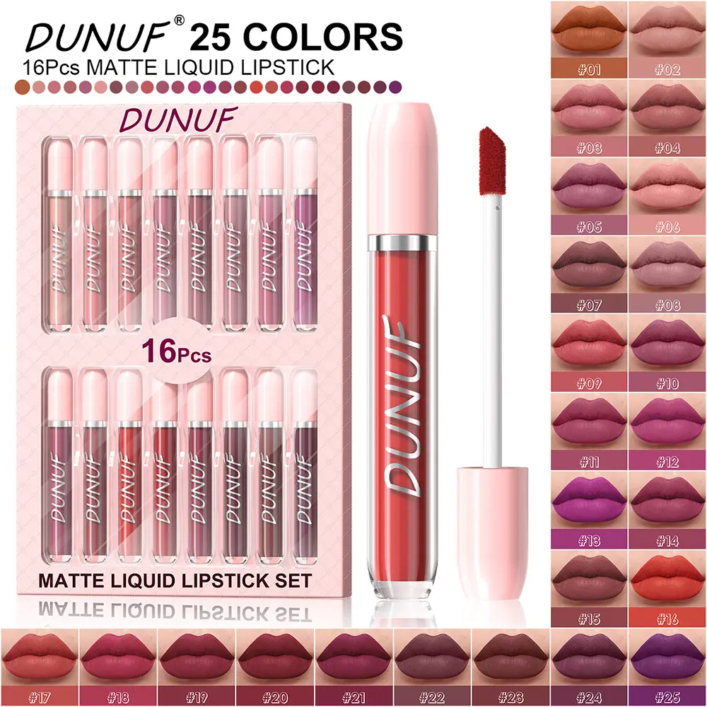 16PCS Lip Glaze Set Lip Gloss Durable Waterproof Not Easy To Stain Cup Mouth Red Lip Glaze Lip Gloss Matte Lip Mud Makeup Gift Beauty Gloss