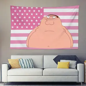 Funny Peter Griffin Pink American Flag Tapestry, Family Guy Cartoon Meme Banner, College Frat House Dorm Room Decor, Joke Party Wall Hanging, Teen Boys Bedroom Aesthetic