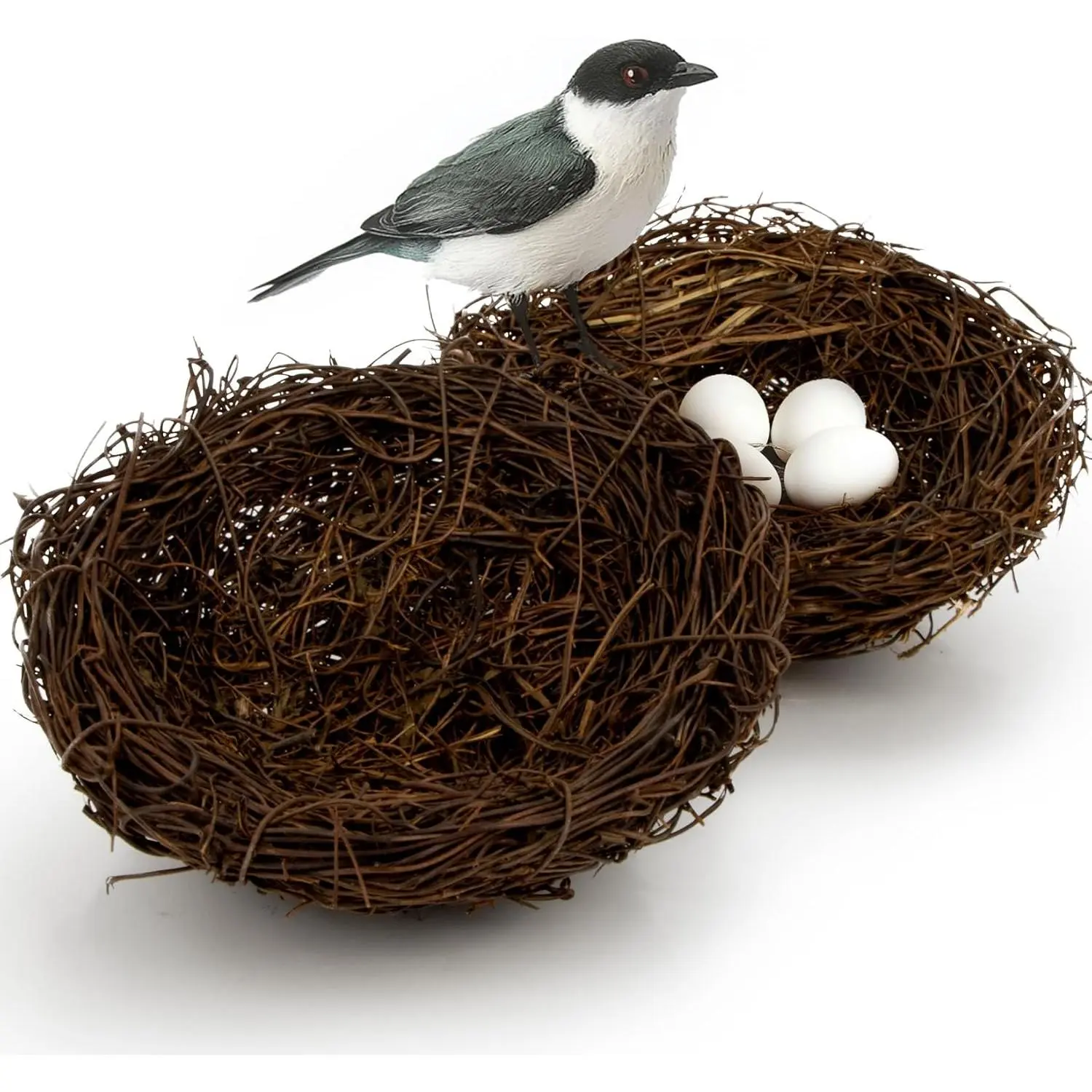 Sukh 2PCS Handmade Rattan Bird Nests - Artificial Bird Nests Easter Decorations,Rattan Bird Nest Decorations for Easter,Garden,Home,Wedding,Party,DIY Crafts,Table,Indoor and Outdoor