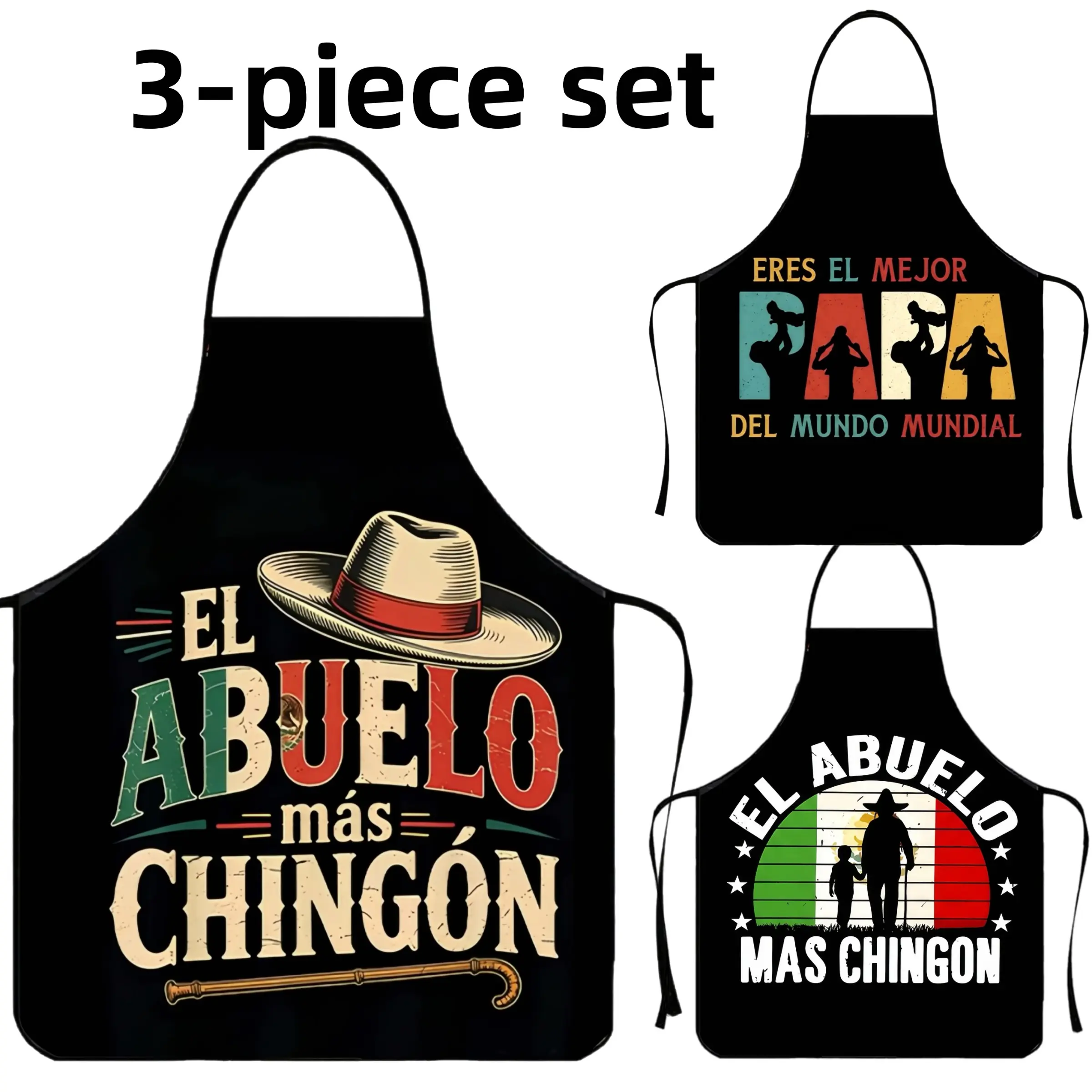 3-Piece Set Grandpa and Father Style Print Polyester Apron,Unisex Spanish Word Cooking Apron,Apron for Women,Christmas Gift, Nails Design Tool,KitchenEssential,Garden Tool,﻿Cleaning Tool