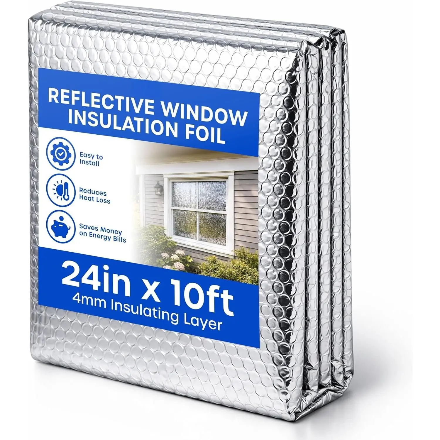 Reflective Window Insulation Foil, Double Side  Foil Bubble Insulation for Windows, RVs, Garages Door (24in x 10ft)