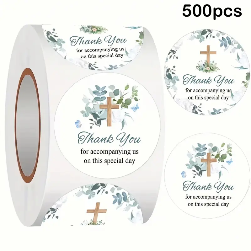 500Pcs Green Thank You Labels Self-Adhesive Stickers For Wedding Baby Shower Baptism Birthday Party Favors Includes Labels