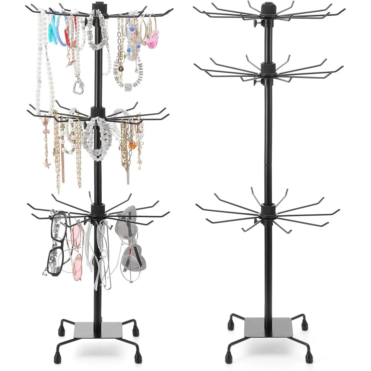 2 count Rotating Display Stand Metal Spinner Display Rack with Hooks Adjustable Height Holders for Earrings Necklace Key Rings, 3 Tiers Retail Vendor  Display Rack(Black)