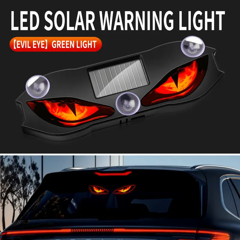 Solar Car Demon Eye LED Atmosphere Light, Wireless Suction Cup Dynamic Expression Lamp with Red Blue Green Colors, Type-C Rechargeable Decorative Auto Interior Window Light for Cars, Trucks, SUVs