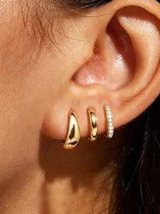 3 Pairs 14K Gold Plated Hoop Earrings for Women Hypoallergenic Small Huggie Hoops Cartilage Stack Earring Sets for Multiple Piercing