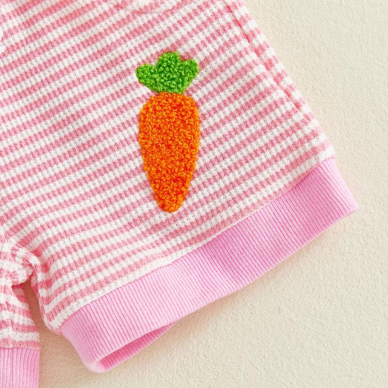 Toddler Baby Little Girl Easter Shorts Set Short Sleeve Carrot Bunny Letter Embroidery T-Shirt and Shorts Outfits 0-3 Years