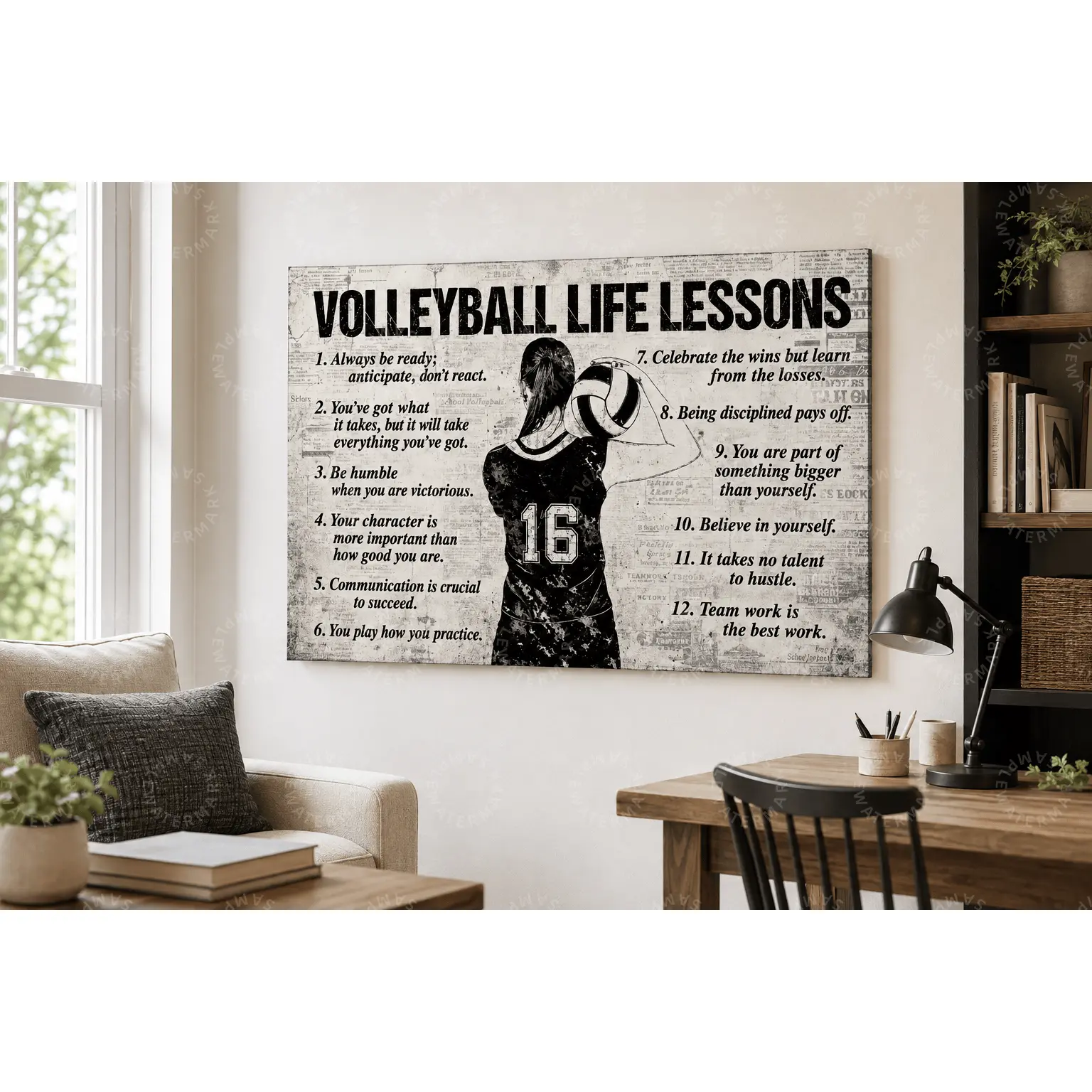 Volleyball Life Lessons Canvas Poster, Black White Motivational Sports Wall Decor, Teen Room Aesthetic Poster, Bedroom Wall Art, Living Room Decor, Office Wall Art, Volleyball Player Coach Gift