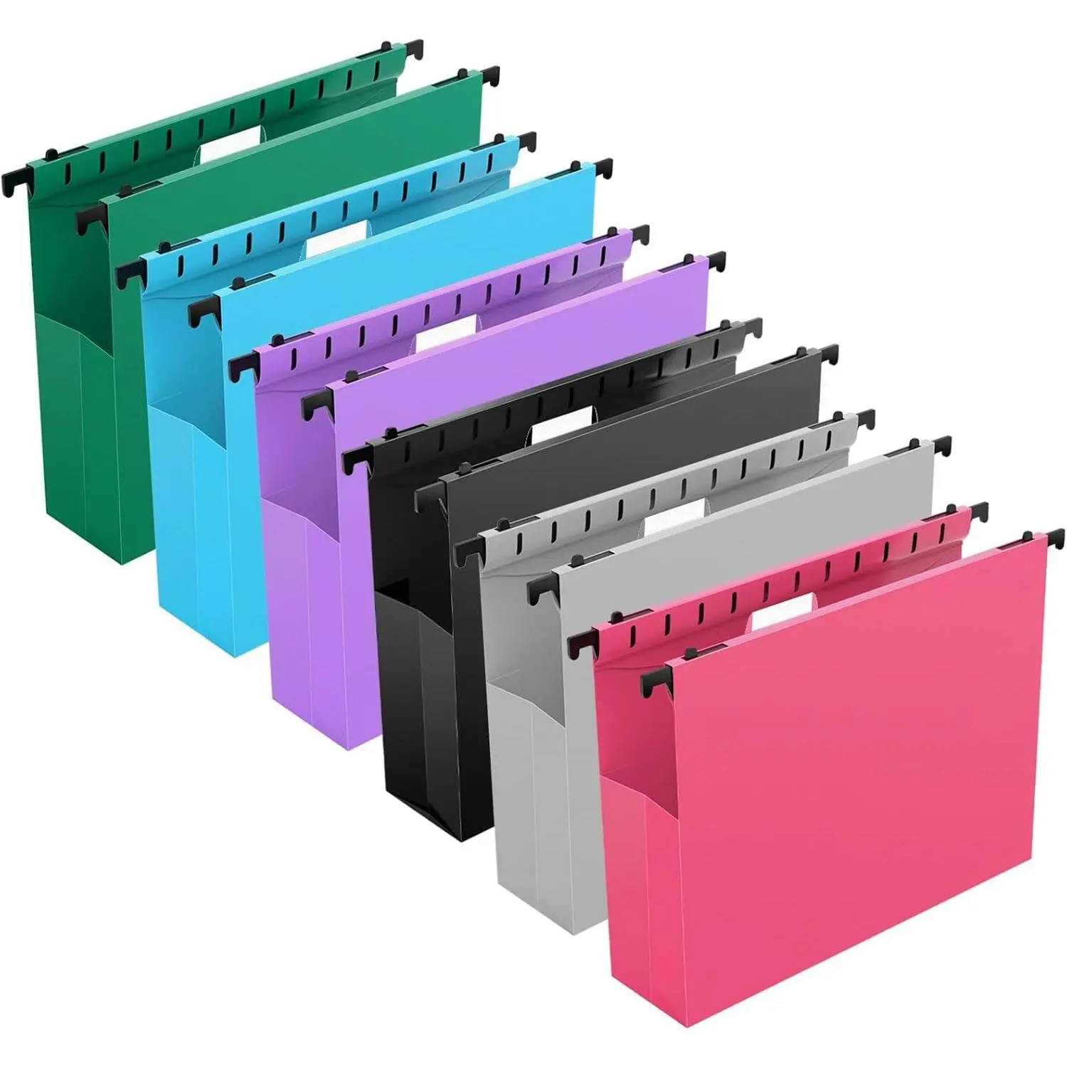 Extra Capacity Plastic Hanging File Folders, 12 Pack Letter Size 6 Colors - Reinforced Expanding Heavy Duty Hang Folders with 2 Inch Expansion Accordion Pocket, Hanging Folder Organizer for Office