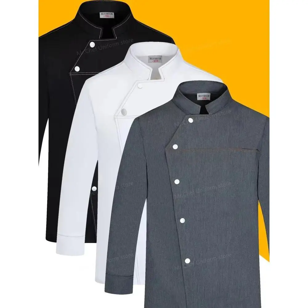 grey black full sleeve chef jacket Hotel chef coat  Breathable chef uniform restaurant Cooking outfit white Bakery clothes logo