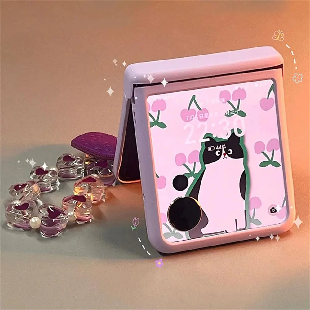 Cute Love Heart Chain Phone Case For Samsung Z Flip 7 zflip 6/5/4/3 For Motorola Razr 60 40 50 Ultra Girl Gift Purple Back Cover