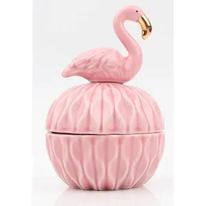Small Ceramic Flamingo Figurine Trinket Box for Jewelry,Ring,Earrings,Trinkets Tower,wedding candy