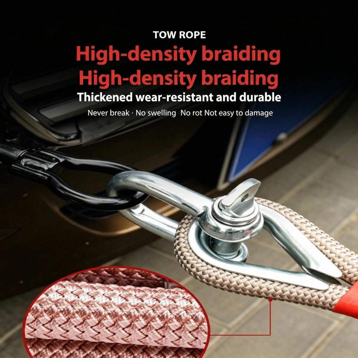 5 Ton 5M Heavy-Duty Tow Rope, Off-Road Recovery Tow Strap with D-Shackles, Ultimate Emergency Towing Rope for Car/SUV/Truck