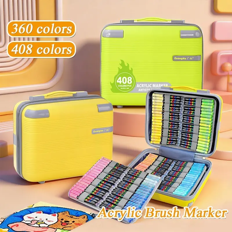 Guangna 360/408 Color Acrylic Markers, Fast-Drying Waterproof Paint Pens, Art Painting Tool Set, DIY Craft Kit, Back-To-School Gift
