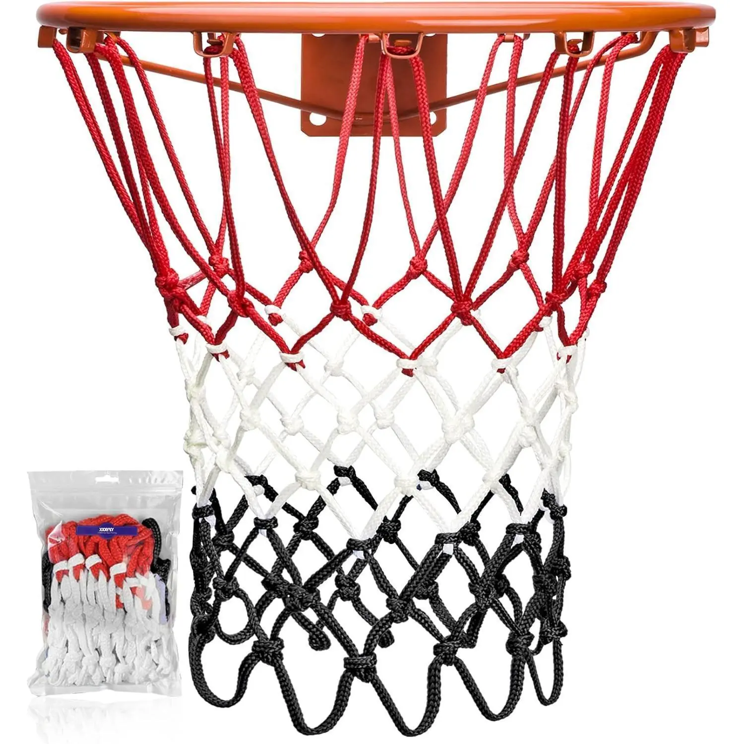 Basketball Net Replacement, Heavy-Duty Nylon with Anti-Whip Loop, All-Weather Outdoor Use, Red, White, and Blue, 21-Inch 12 Loops for Standard Rims, 12 Loops 21", Polyester/Nylon