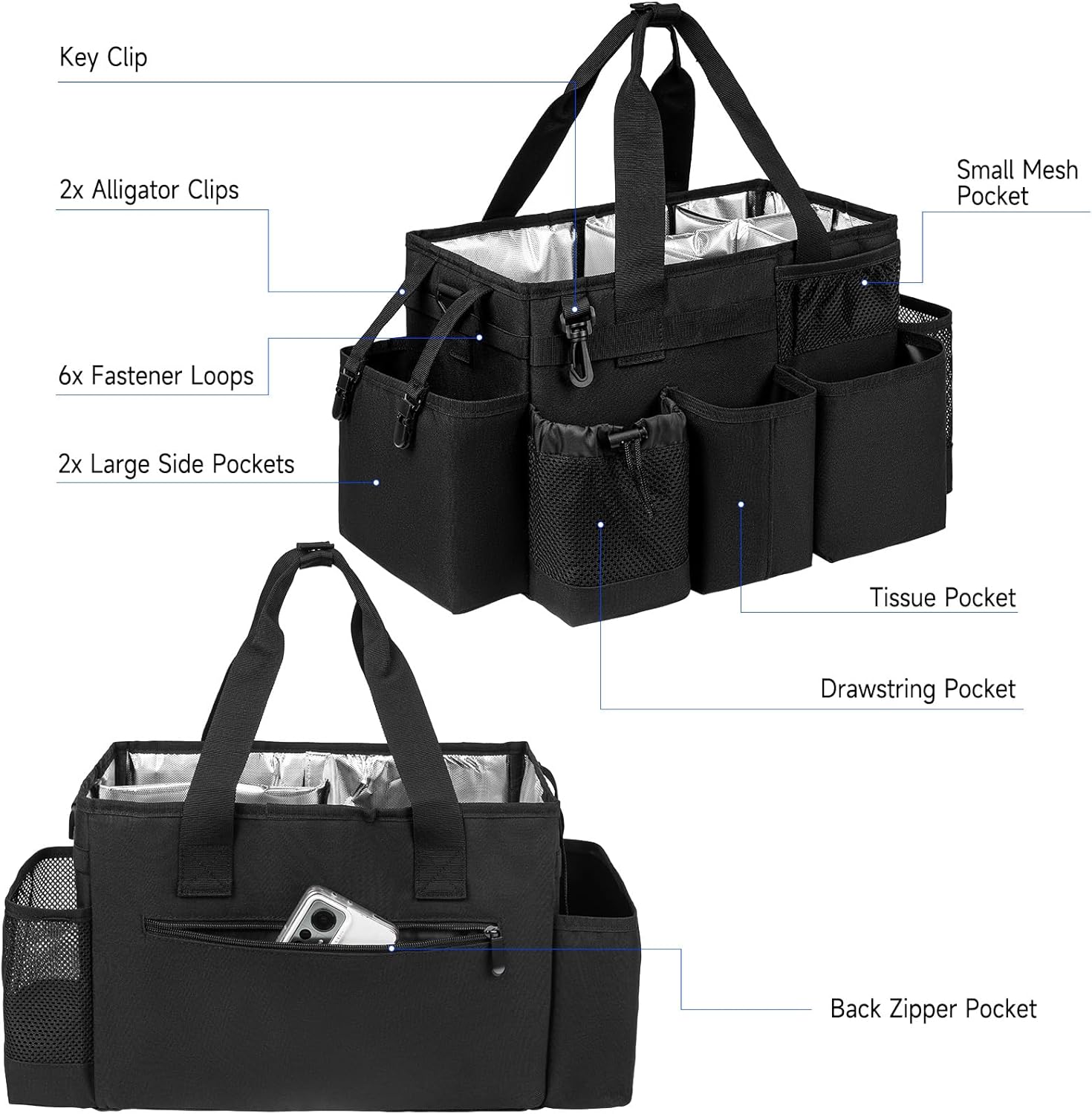 Cleaning  Bag, Cleaning Supplies Organizer for Housekeepers, Housekeeping  with Handle and Detachable Padded Cushion, Black