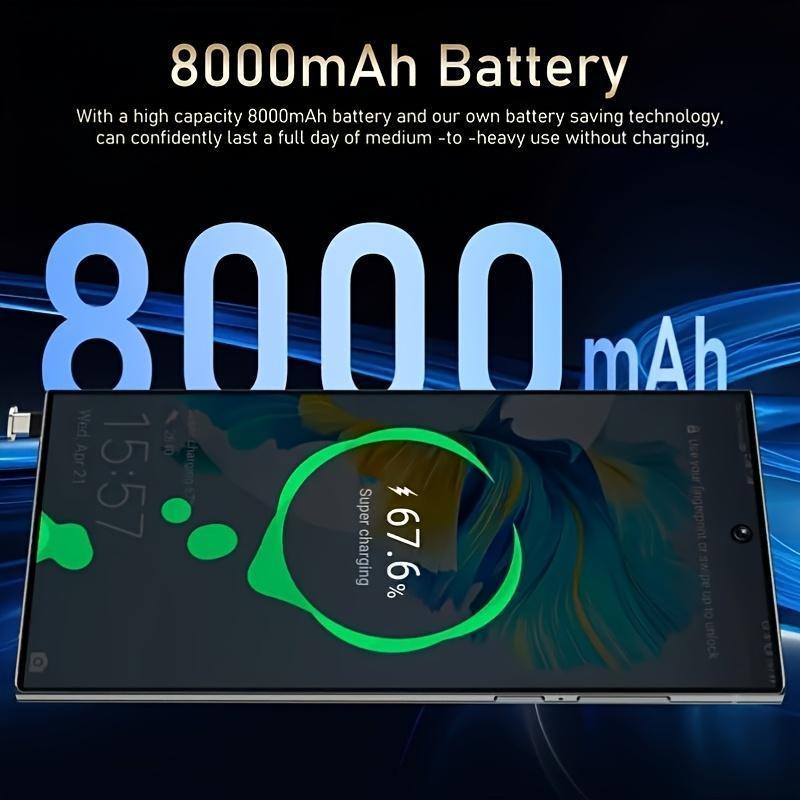 2025 Ultra 5G Smartphone - Unbeatable Performance Android 14, 8+256GB, 8000mAh Battery, 6.8" HD Display, Dual 50MP+13MP Camera, Built-in Stylus, Dual SIM, Fingerprint & Face Unlock, Black, Sleek Modern Design