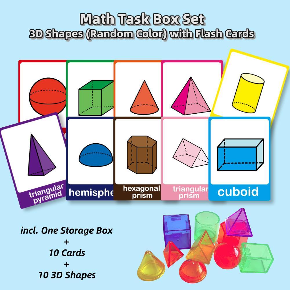 Math Task Box Set, 1 Set 3D Shapes Learning with Cards, Cube Cone ...