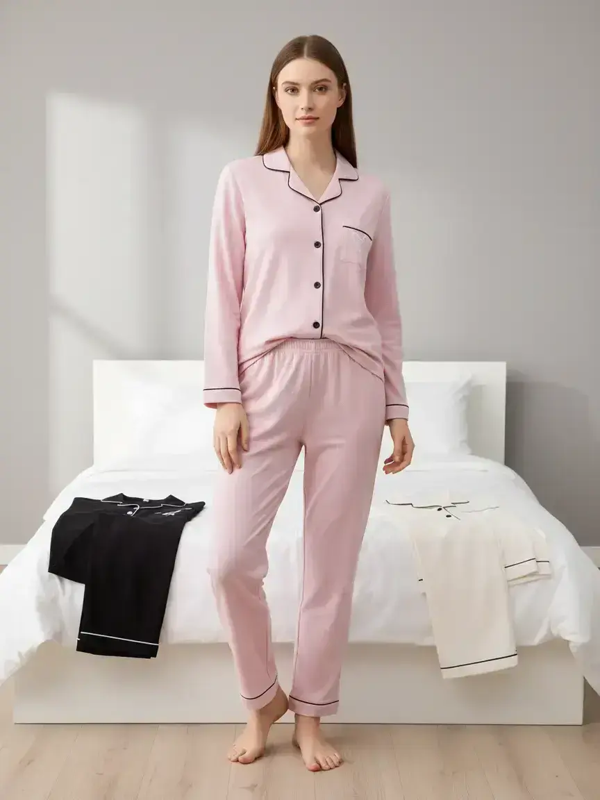 Women's Heart Embroidered Cardigan Set, Long Sleeve Elastic Waist Pants, Casual Comfortable Pajama Sleepwear, Loungewear, Spring & Fall Home Wear