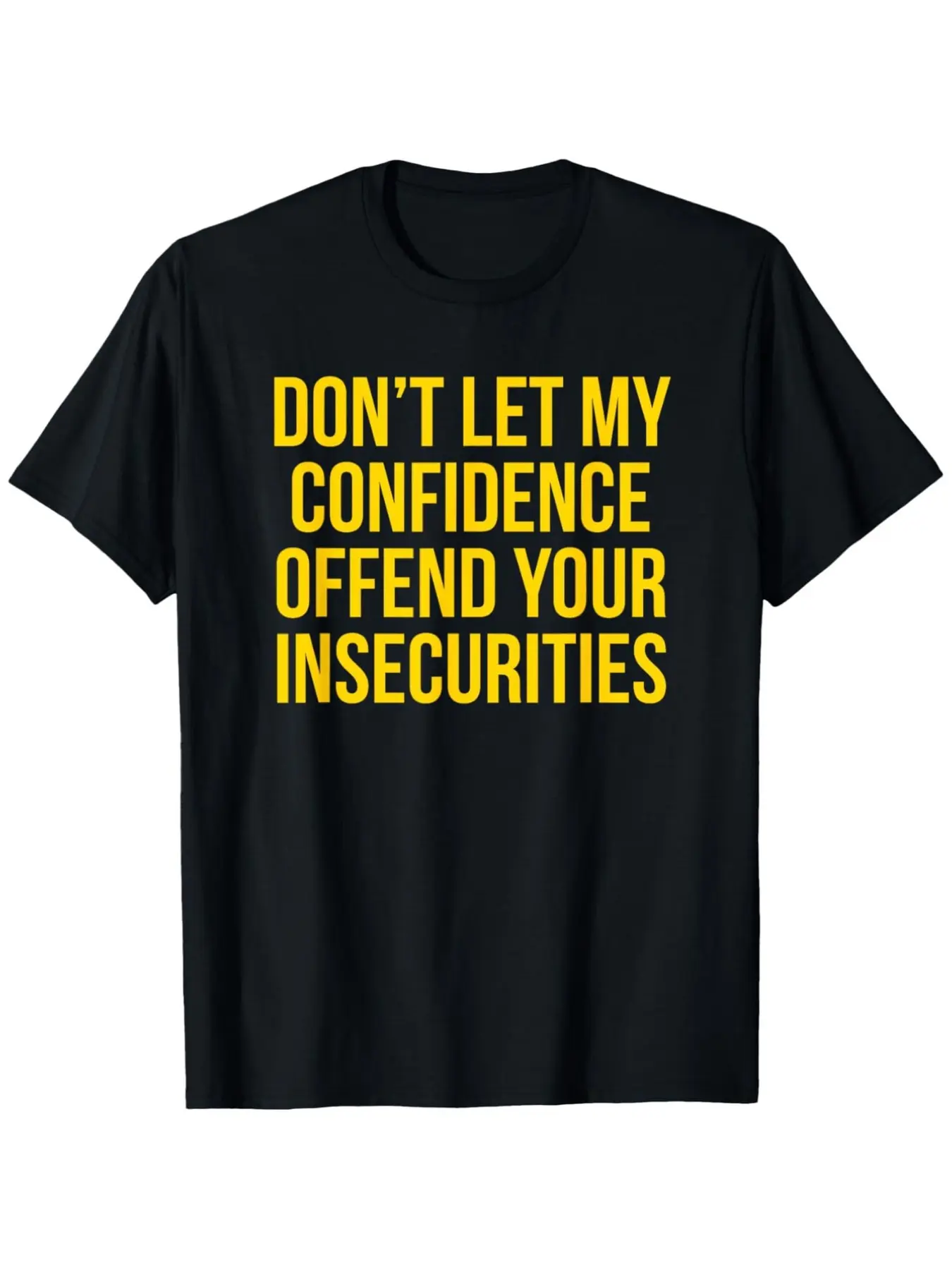 7.5oz Self-Confidence T-Shirt, Long Loose-Fit Casual Top, All-Season Unlined Cartoon Letters Design, No Button Zipper Collar