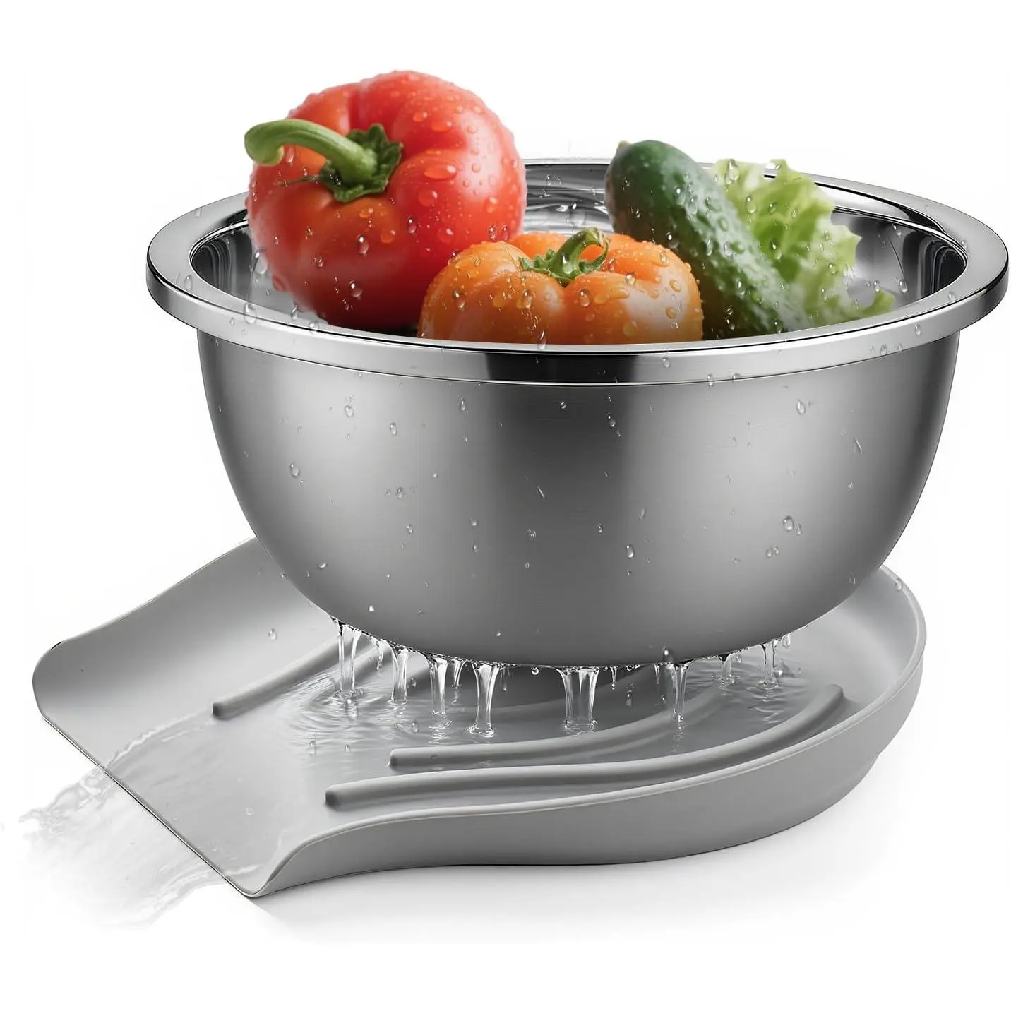 304 Stainless Steel Colander with Self-Draining Base, 5QT Food-Grade Silicone Base Large Colander Strainer  Kitchen Pasta Strainer Washing Bowl  Pasta Rice Fruits Vegetables