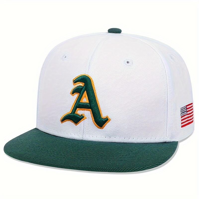 Men's Gothic "A" Alphabet Baseball Cap with Side American Flag, Hip-Hop Snapback, Adjustable Sun Protection Casual Hat for Outdoor, Travel, Beach, Party - 100% Polyester Fabric, Breathable Lightweight Design with Hand Wash Care - Single Pac