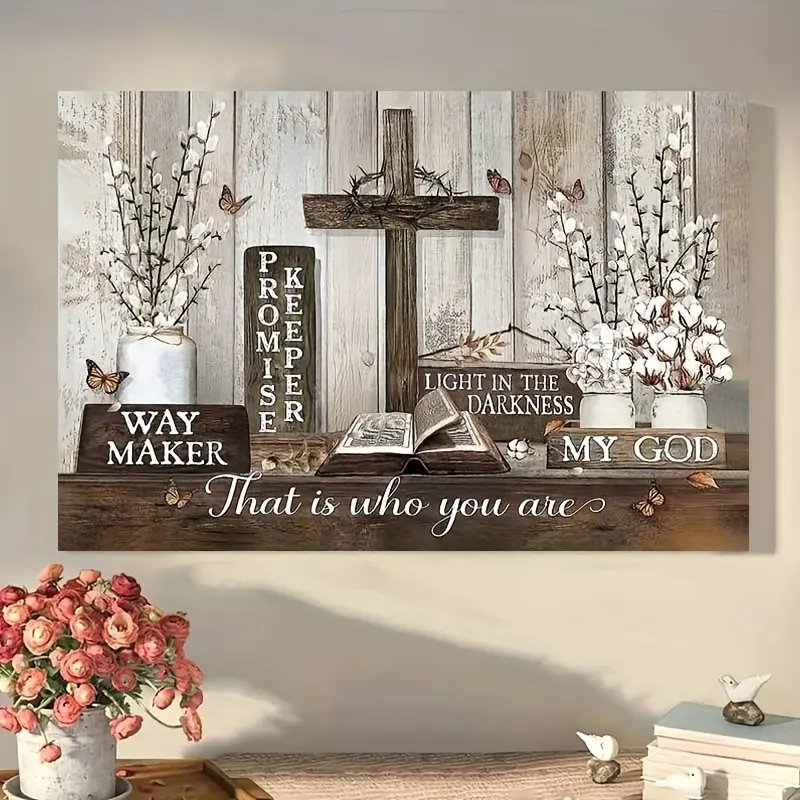 2D Flat, 1pc Wooden-Framed Canvas Art Featuring Cotton Flowers and Inspirational Quotes, Designed for Easy Hanging in Bedrooms, Living Rooms, or Home Decor - An Ideal Gift for Warm, Rustic Environments.
