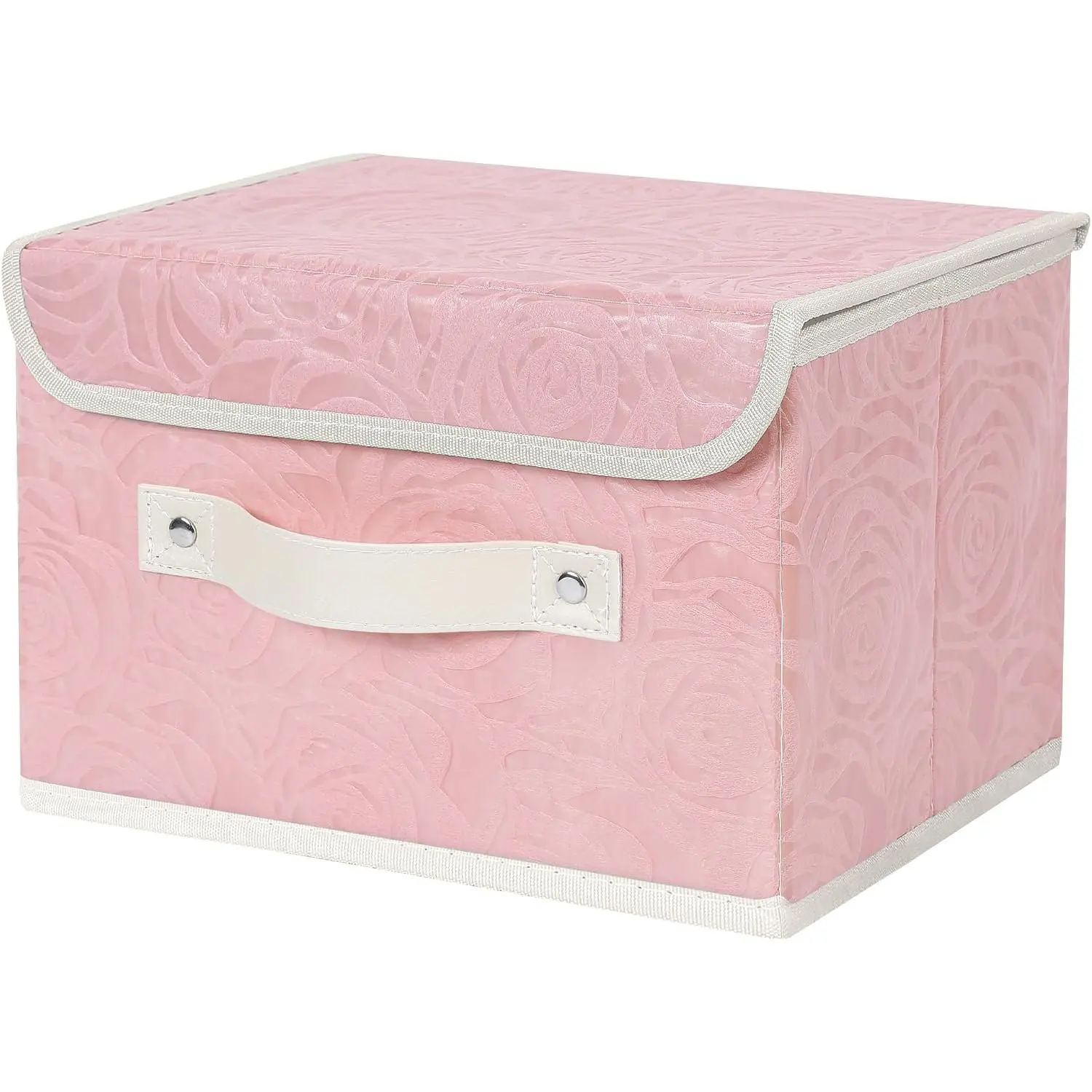 Rose Pattern Nonwoven Fabric Storage Bin - Single Bin, Compact Modern Room Decor, PP Board Frame, Washable, PU Handles, Foldable Stackable, Memory Storage, 10"x8"x7"