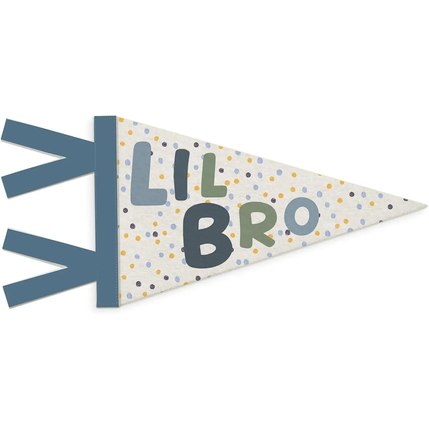 Lil Bro Blue Boho Spot Fabric Pennants Wall Hanging Banner, Boy Nursery Room Decor for Toddler Baby Boys, Polka Dots