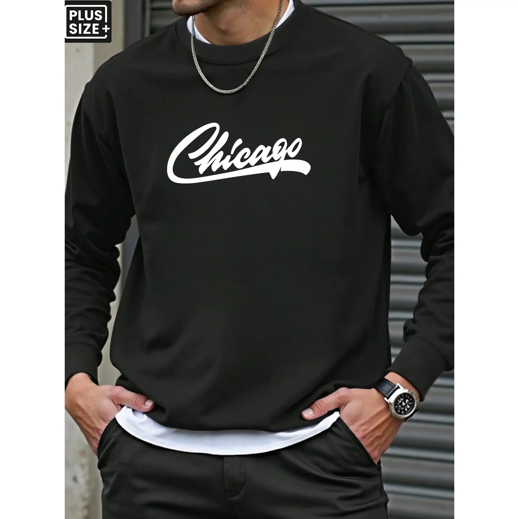 Chicago Cursive Letter Graphic Oversized Cotton Sweatshirt, Comfort Fashion Outfit, Cute City Fashion Sweater, Great Valentine Gift For Him Her, Ideal Holiday Present For Family Friends