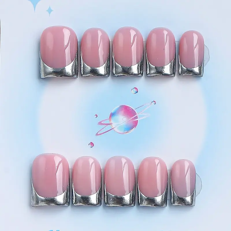 Nailssbysheccid, 10pcs press-on nails, Decorative nails, square shape, French Tip, French Nail Art, 100% handmade, simple style, 3D, suitable for family dinners, dates, weddings, Comes with jelly glue, crystal sticks and twisting rods