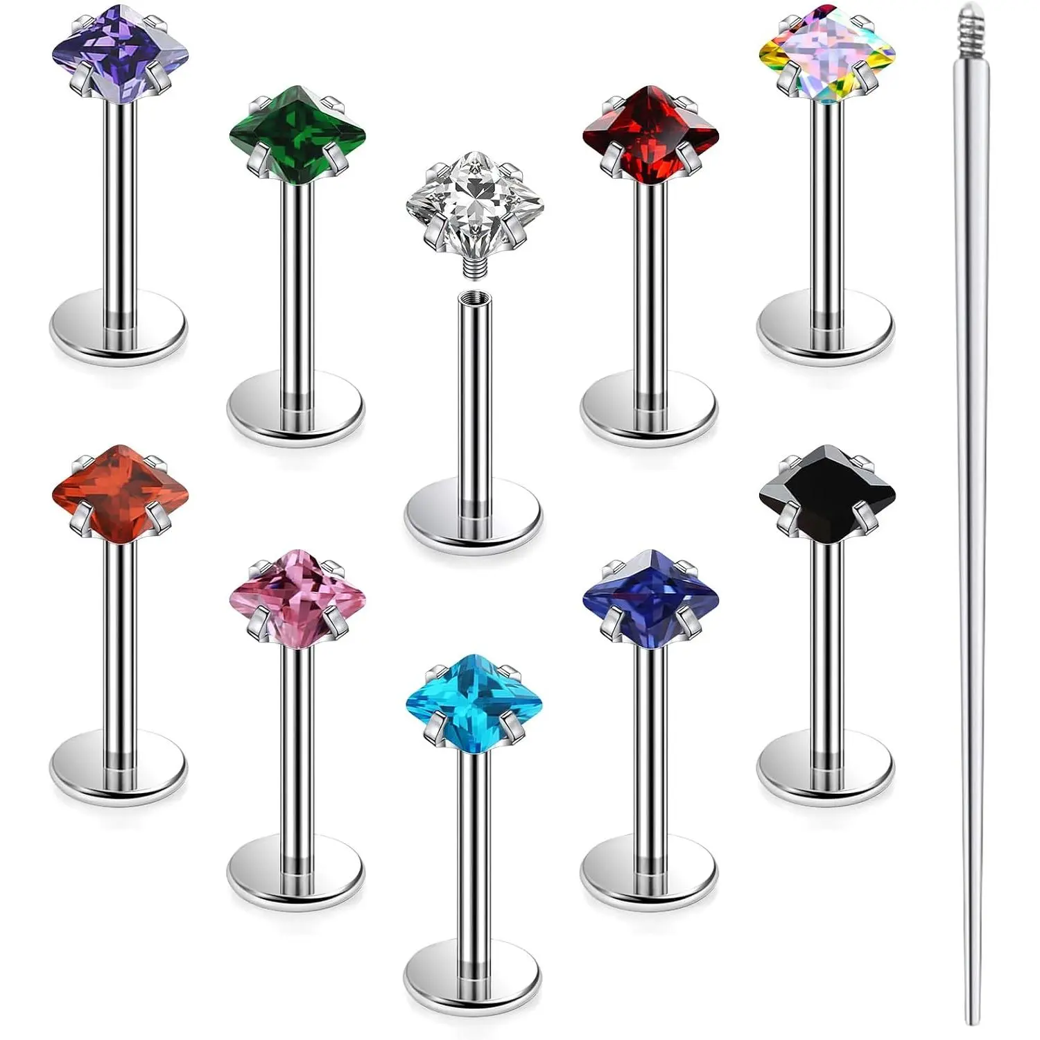 20G 18G 16G Astm F136 Titanium Internal Thread Flat  Earrings Nose Studs Tragus Helix Conch Cartilage Lobe Earrings Medusa Labret Snake Bite Monroe Lip Ring   For Women Men