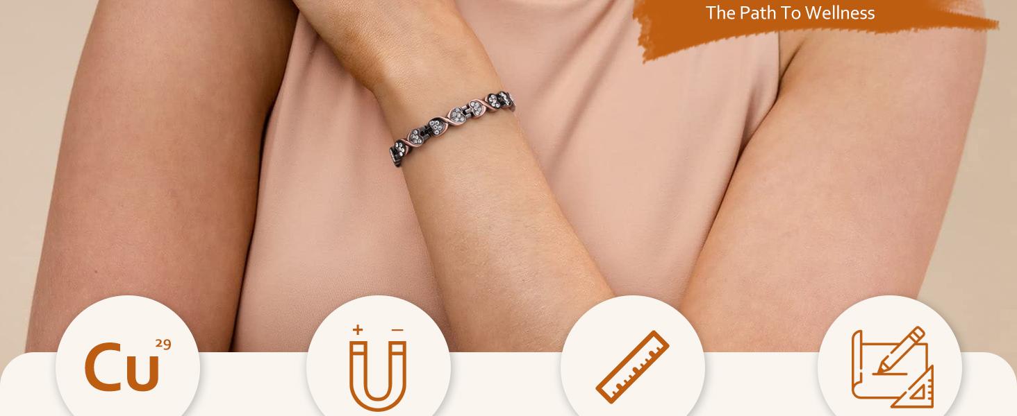 Pure Copper Bracelets for Women, Heart Crystal Magnetic Bracelets for Women with 3800 Gauss Ultra Magnets and Sizing Tool SpringStatements