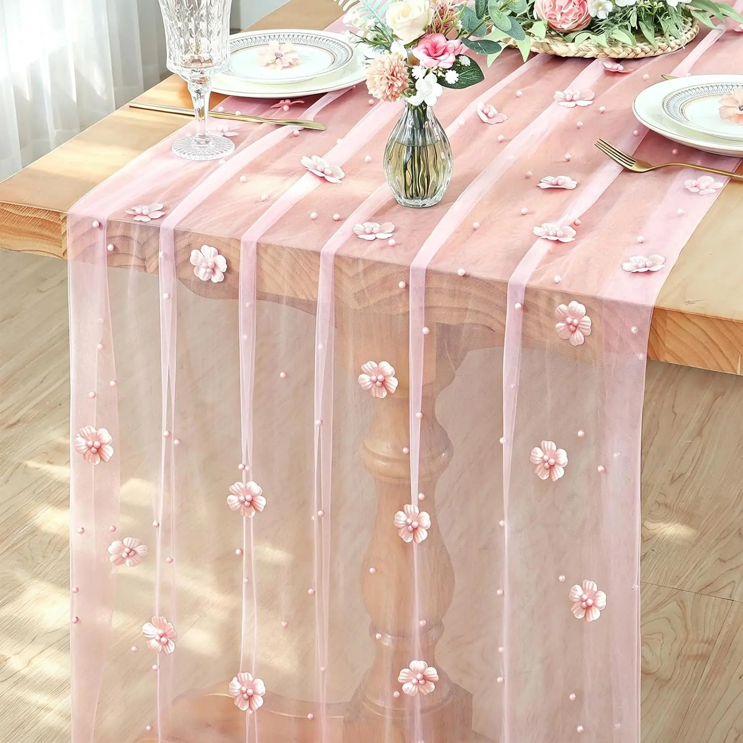 Gauze Table Runner 10ft  Flower Tulle Table Runners Seasonal Sheer Chiffon Cheesecloth Table Runner for Dining Wedding Birthday Party Holiday  Shower Table Decor DIY Craft
