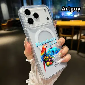 Magnetic Soft Case for iPhone 17 16  Pro Max Plus 15 14 13 12 11 Air E Non-Yellowing Drop Protection Transparent Acrylic Large Hole Honduran Tropical Charm Pattern Shockproof Silicone Cover Supports Wireless Charging