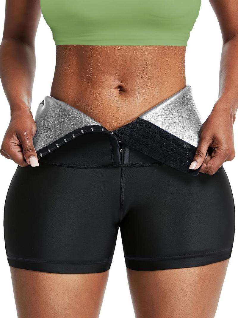 Women's Solid High Waist Sauna Shorts, Breathable Comfortable Tummy Control Hip Lift Sauna Shorts, Ladies Sportswear for Indoor Outdoor Wear, Waist Body Shaper