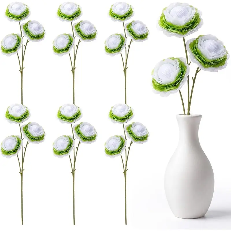 6 Pcs Golf Artificial Rose Flowers Golf Themed Table Decorations Sports Party Favors for Boys Girls Friends Birthday Graduation Party Home Desk Decor Classic Color Bouquet for Gift