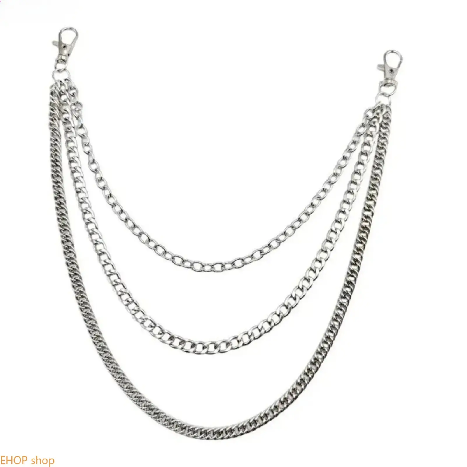 Men's Thick Heavy-Duty Silver Cuban Links Pants Chain - Decorative Chain Accessory, Waist Jewelry, Body Jewelry, Multi-Layer Dual Clasps Trouser Piece for Streetwear, Punk Casual Wear