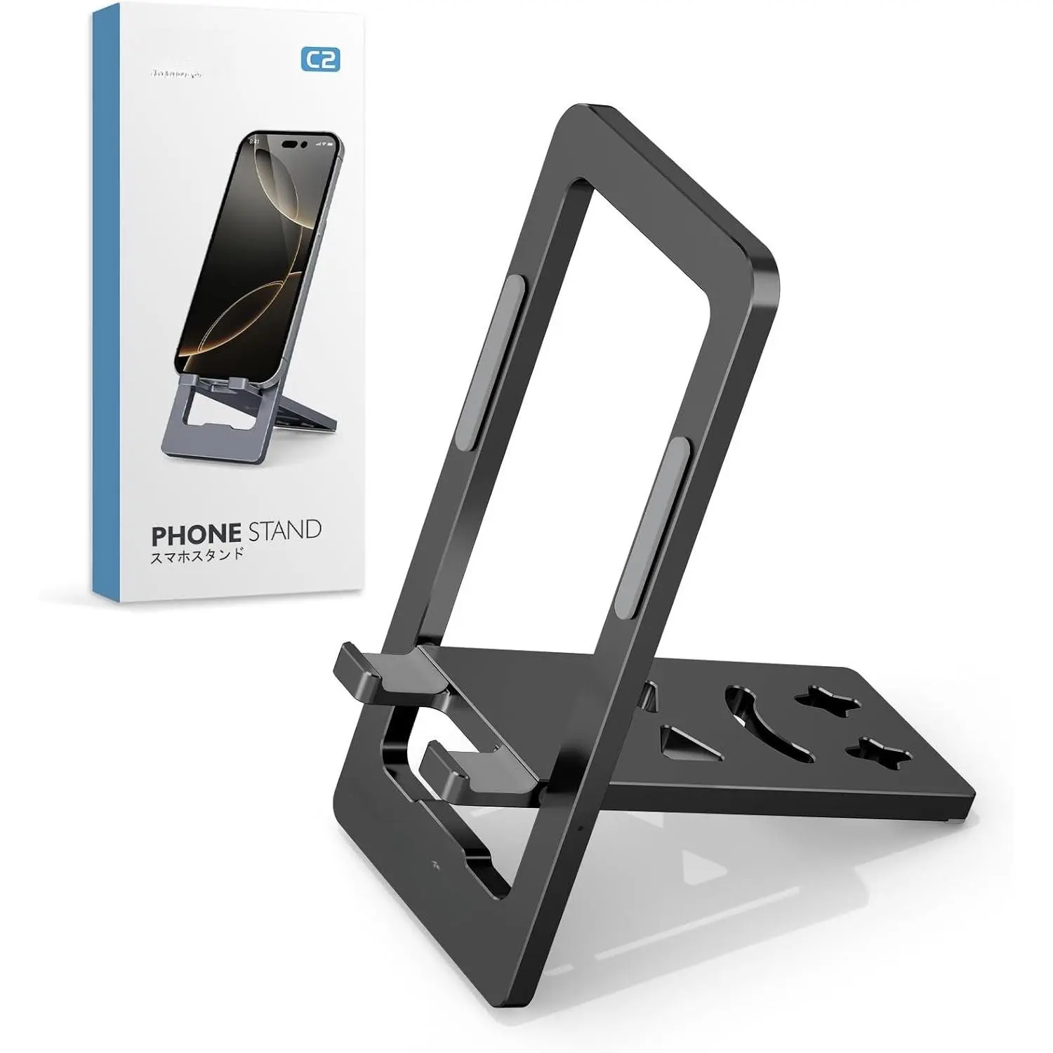 Phone Stand for Desk, Ultra-Thin Foldable  Phone Holder, Portable Travel & Office Cell Phone Stand Compatible with  17 16 15 14 13 12 Pro Max, Fits 3.7"-7" Devices, Black