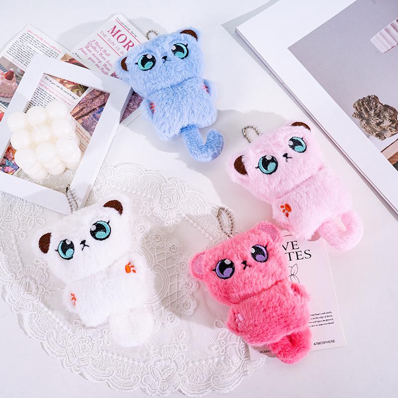 New cute long-tailed Siamese cat plush toy with bell, adorable cat bag accessory