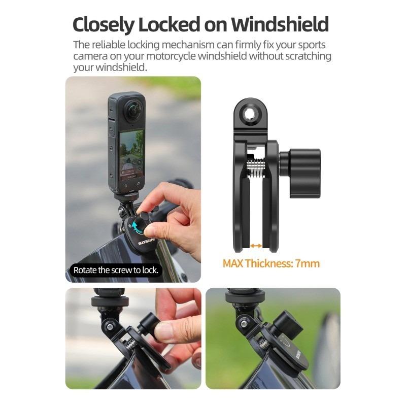 Motorcycle Windshield Clip For Insta360 X4 Ace Pro 2 DJI Action 5 PRO Phone GoPro 13 12 Action Camera Aluminum Alloy Mount Clip Motorcycle Windshield Clip For Insta360 X4 Ace Pro 2 DJI Action 5 PRO Phone GoPro 13 12 Action Camera Aluminum Alloy Mount Clip