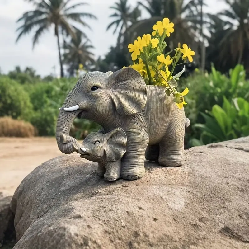 Resin Elephant Planter, Garden Decor for Succulents, Cacti, Flowers, Outdoor Plants, Fun Addition to Courtyard, Balcony Decoration
