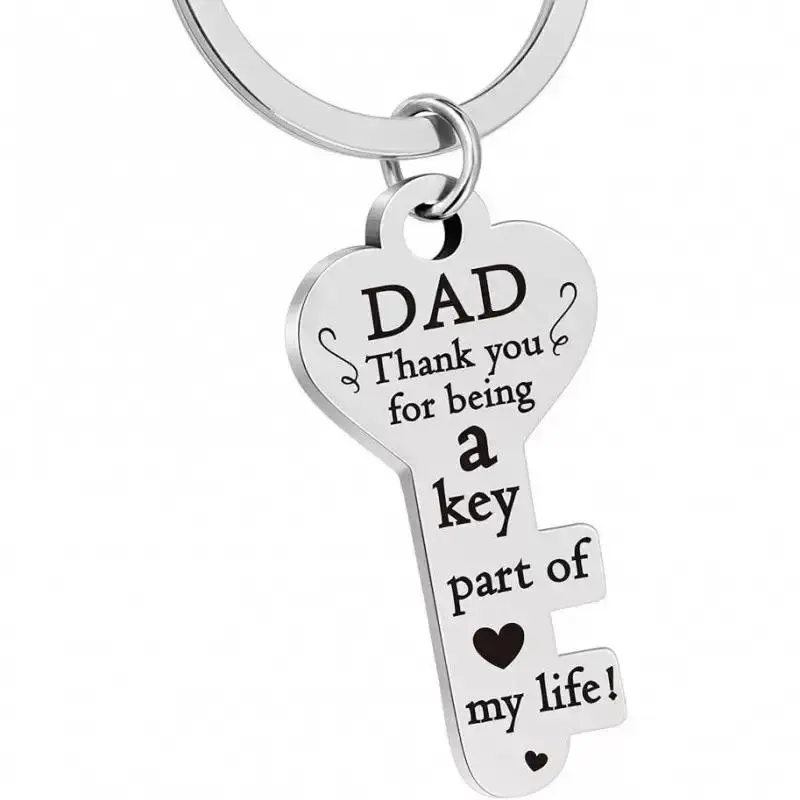 Engraved Stainless Steel Keychain for Dad, Father's Day Birthday Gift from Son or Daughter, Meaningful Appreciation Keepsake for Car or Bag, Fathers Day, Engraved Text, Personalized Message, Metal, Best Dad Engraving Keychains