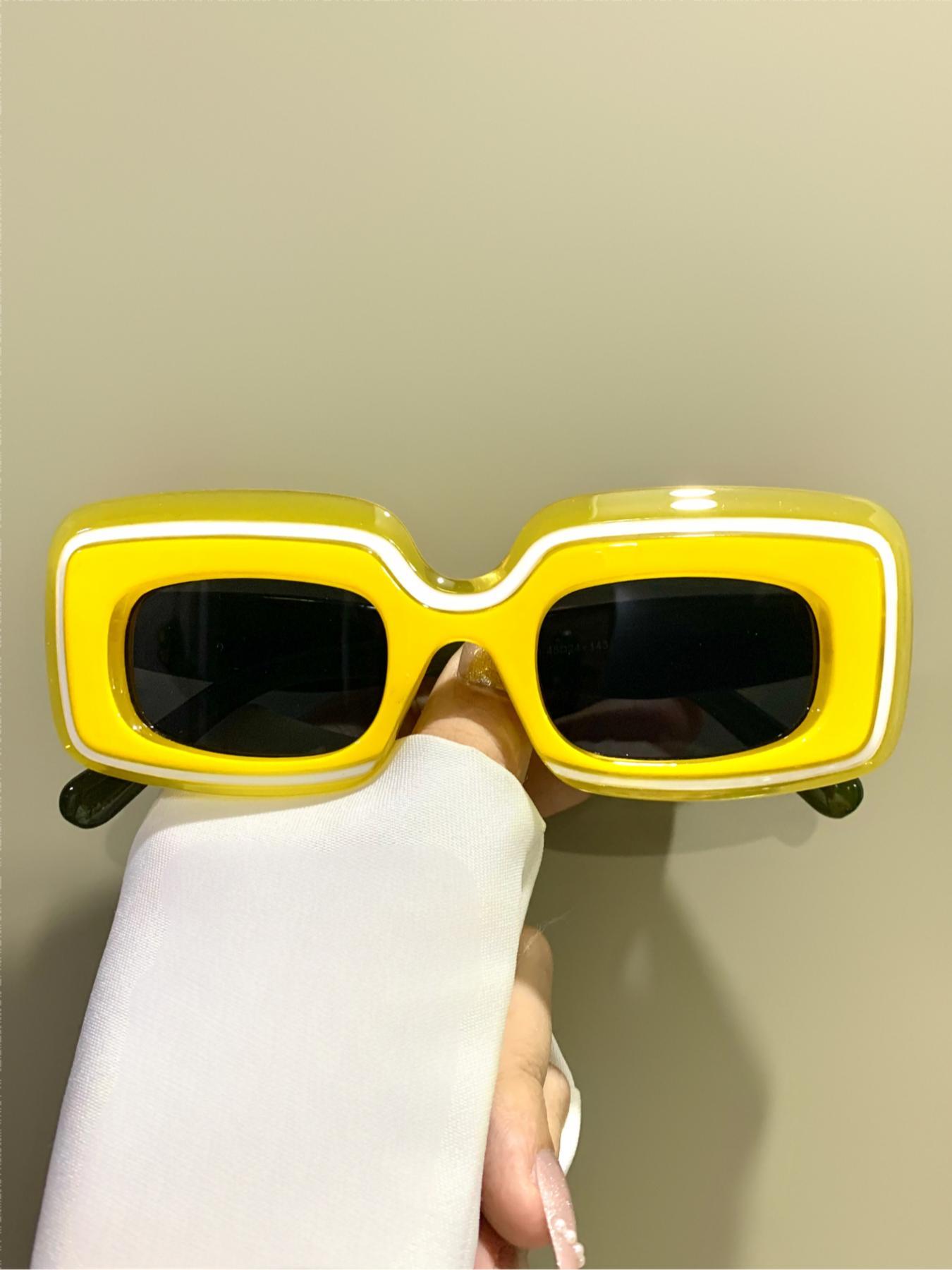 Y2K Style Rectangle Frame Glasses, Trendy Casual Glasses for Women and Men, Fashion Accessories for Everyday Use and Outdoor Activities, Trendy Beach Eyewear