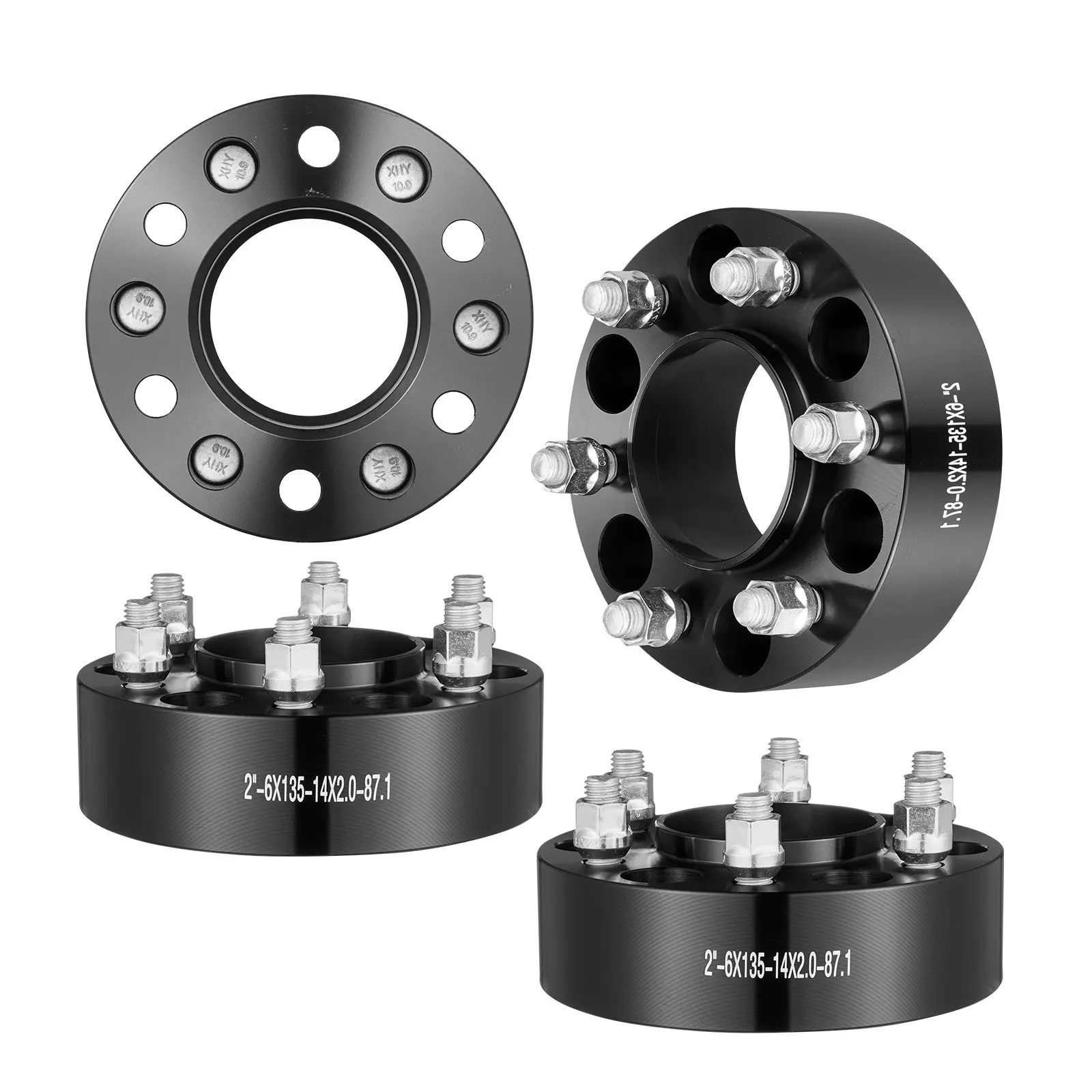 VEVOR Wheel Spacers, 2" 6"x5.3" Wheel Adapters, 6 Lug Forged Spacer, 87.1 mm Bore Hubcentric M14 x2 Studs Spacers, Fit for Ford  Expedition, F150, Lincoln Navigator, 4 PCS Black