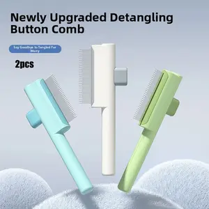 2-Pack Pet Combs, One-Button Knot Release, Float Hair Remover, Self-Cleaning Brush, Cat Dog Grooming Comb, Long Short Teeth + Dense Teeth
