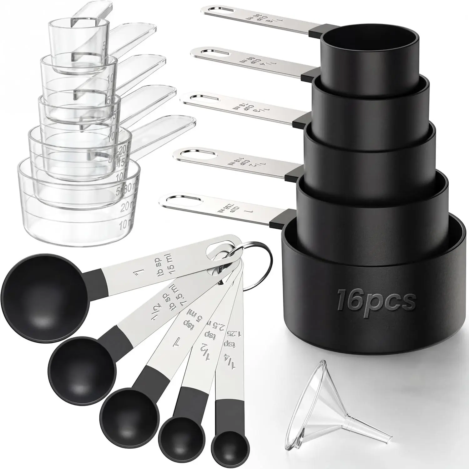 16 count Measuring Cups and Spoons Set, Measuring Spoon Set with Metric and  Measurements, Fits for Measuring Dry and Liquid - Black