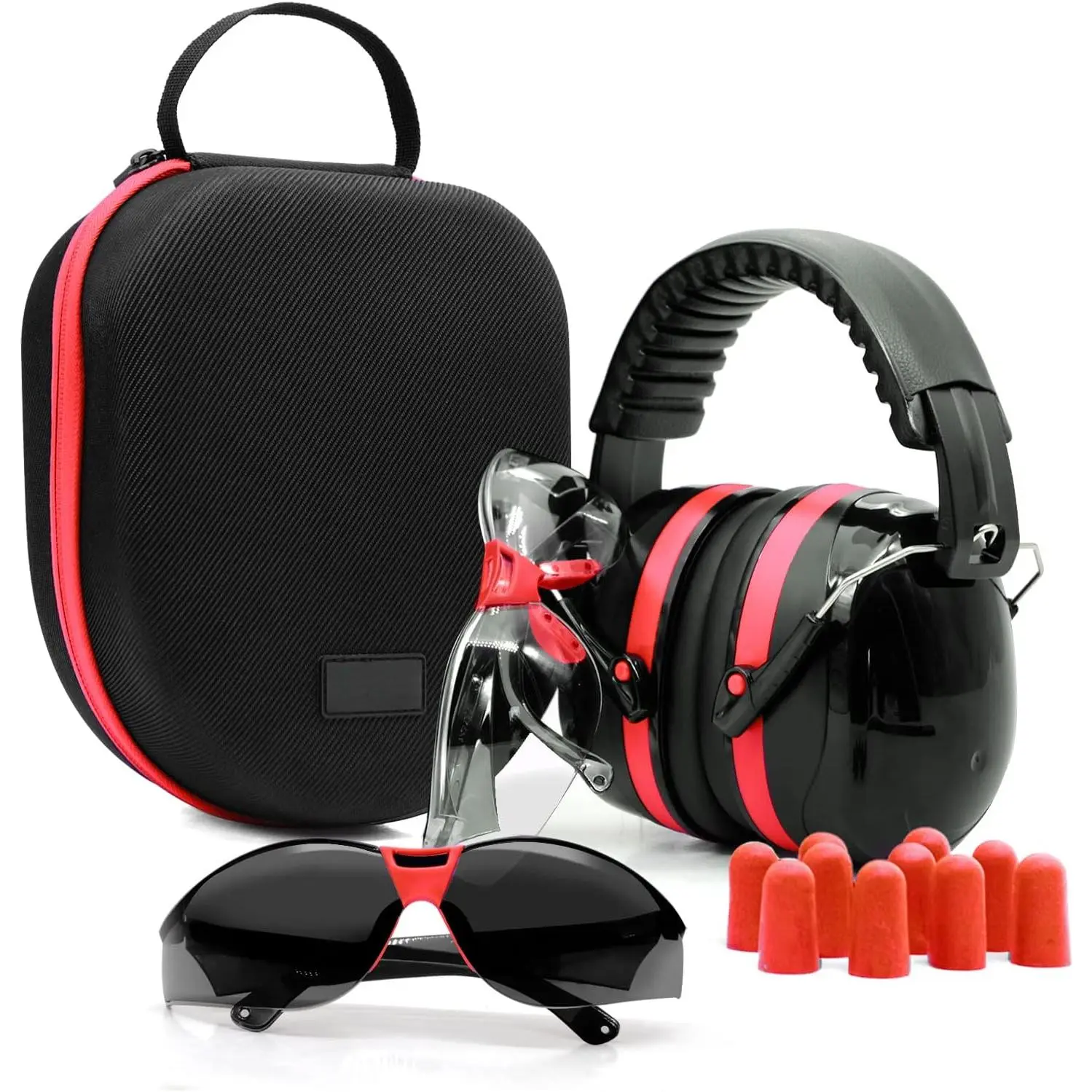 Shooting Ear Protection Kit with Earmuffs, Safety Glasses & Earplugs, Noise Reduction Hearing Protection Gear with Hard Case for Gun Range, Hunting, Outdoor Shooting