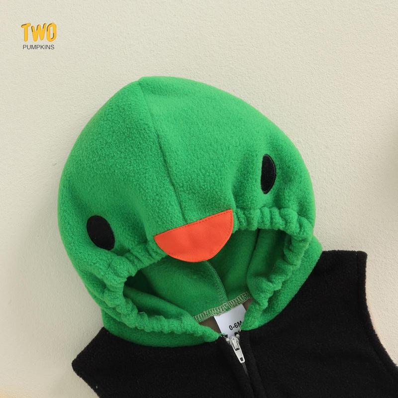 Baby Duck Costume, Sleeveless Hooded Zipper Closure Romper with Leg Warmers Halloween Cosplay Costume